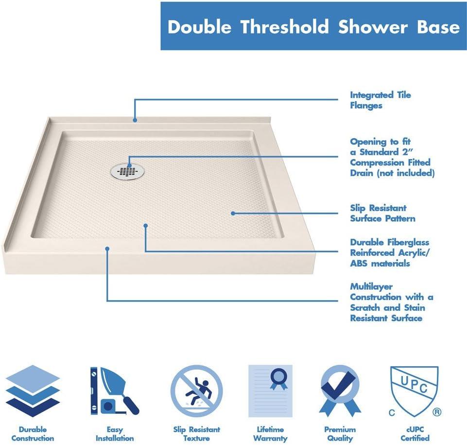 DreamLine SlimLine 36" W x 36" D Double Threshold Shower Base DLT-1036360-22