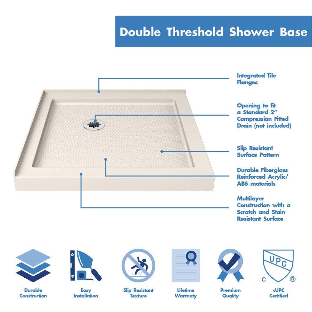 DreamLine SlimLine 36" W x 36" D Double Threshold Shower Base DLT-1036360-22
