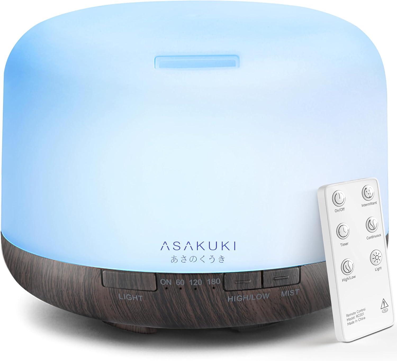 ASAKUKI 500mL Premium Essential Oil Diffuser, with 7 LED Light Colors & Auto-Switch