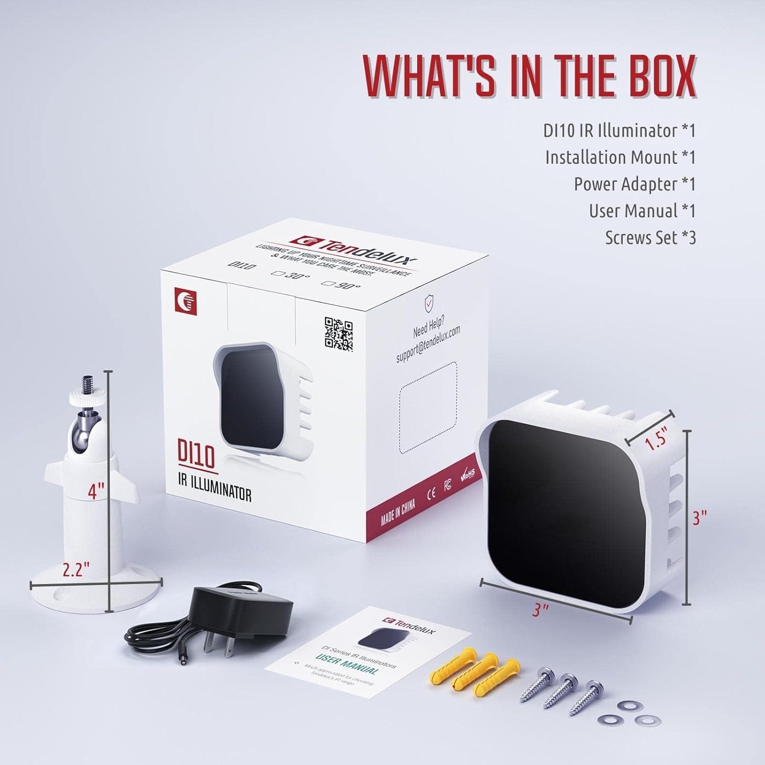 DI10 IR Illuminator | Medium Range Infrared Flood Light for Security Camera (w/Power Adapter)