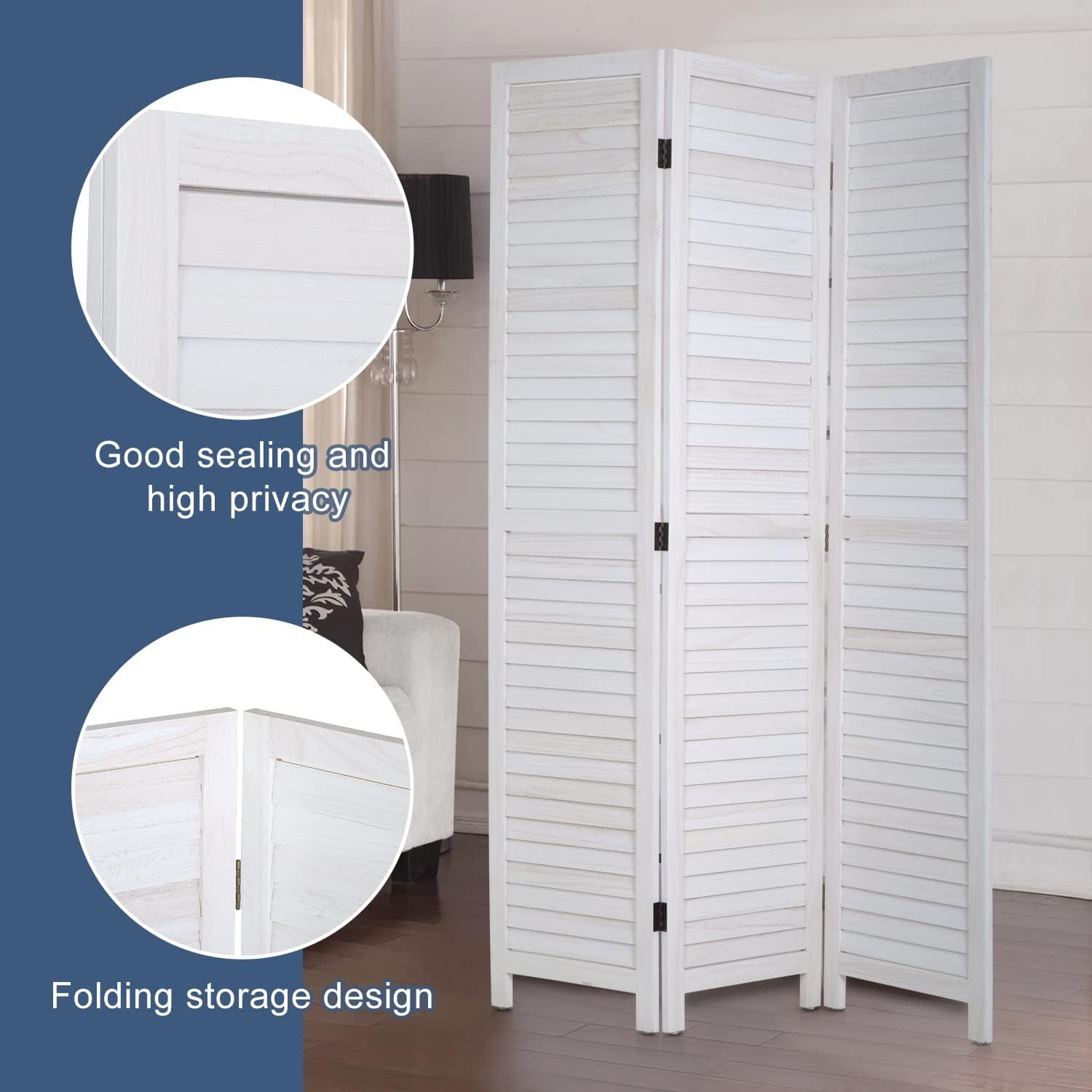 FDW 3-Panel Room Divider White Foldable Wooden Screen for Home Office Bedroom Restaurant 67.7" x 16.9"(Each Panel)