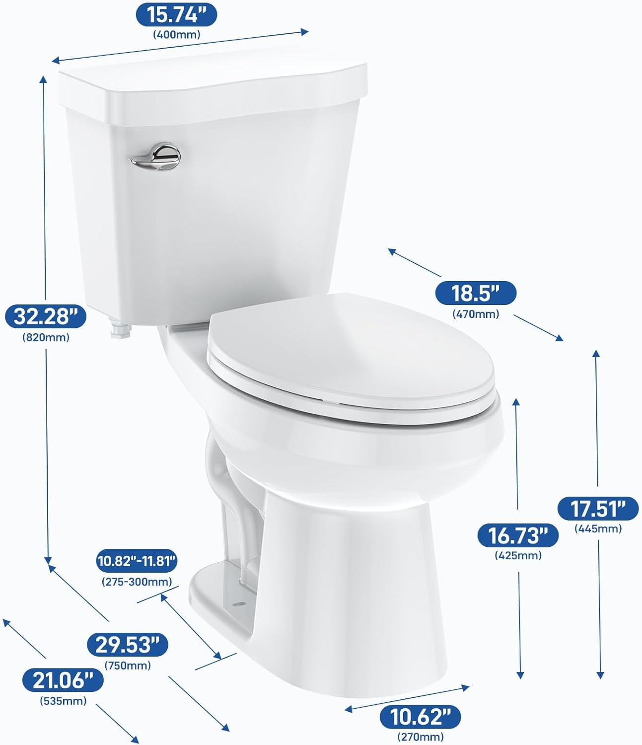 Accreate Two-Piece Elongated 1.28 GPF Siphonic Flush Toilet with Soft Close Seat, Cover Bottom Lock Structure, Universal Height ADA Cotton 19"