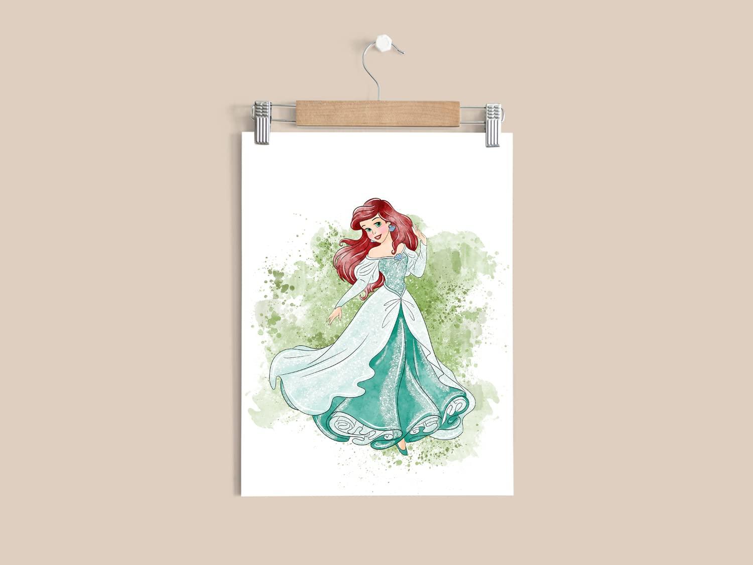 Nistio® Disney Princess Watercolor Prints, Princess Wall Art Posters, Set of 8, Girls Bedroom Poster, Princess Playroom Decor, Nursery Prints, Unframed, 8x10"