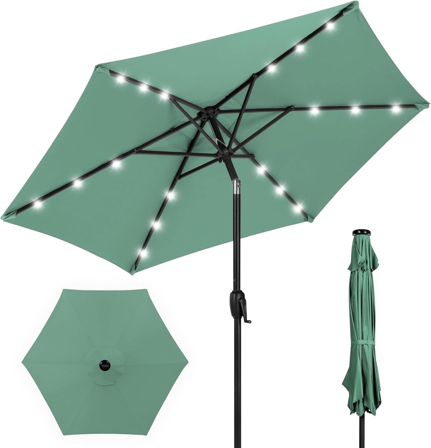 Best Choice Products 7.5ft Outdoor Solar Patio Umbrella for Deck, Pool w/ Tilt, Crank, LED Lights - Seaglass