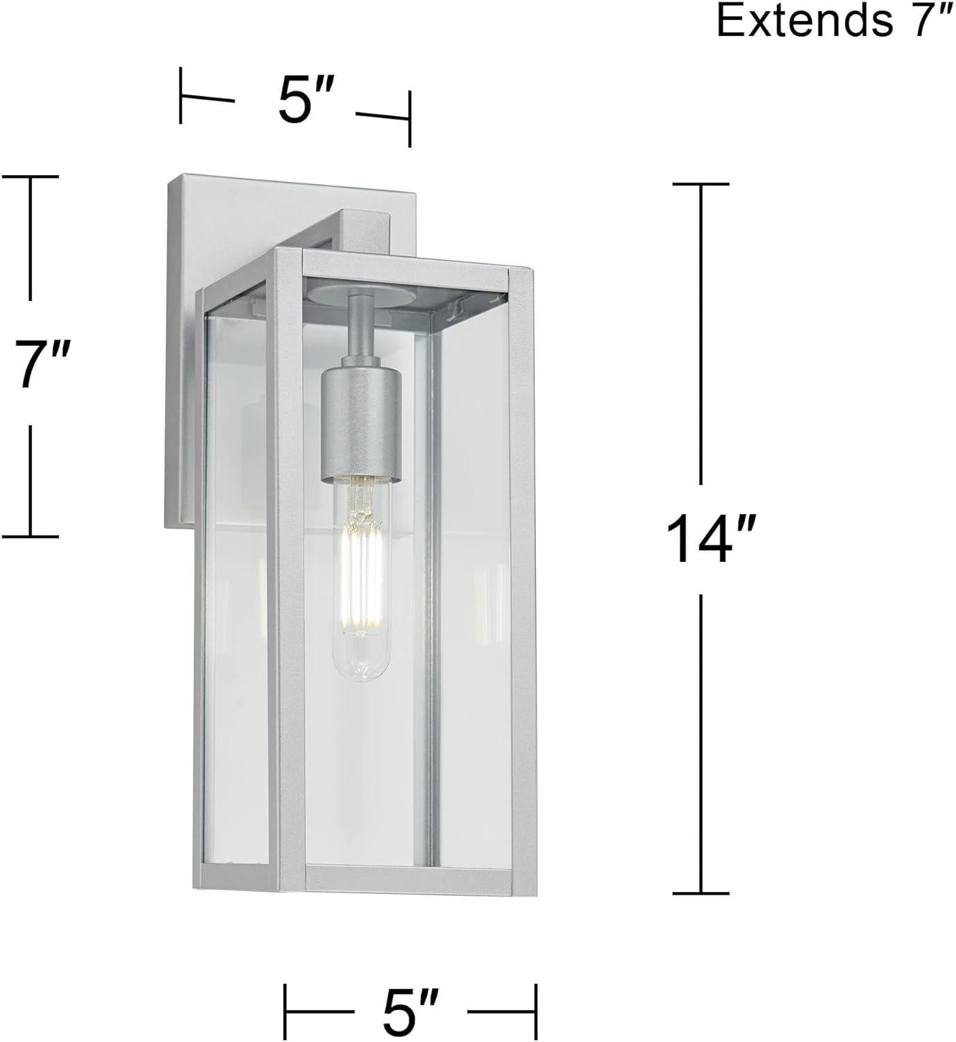 Silver Rectangular Box Outdoor Wall Light with Clear Glass