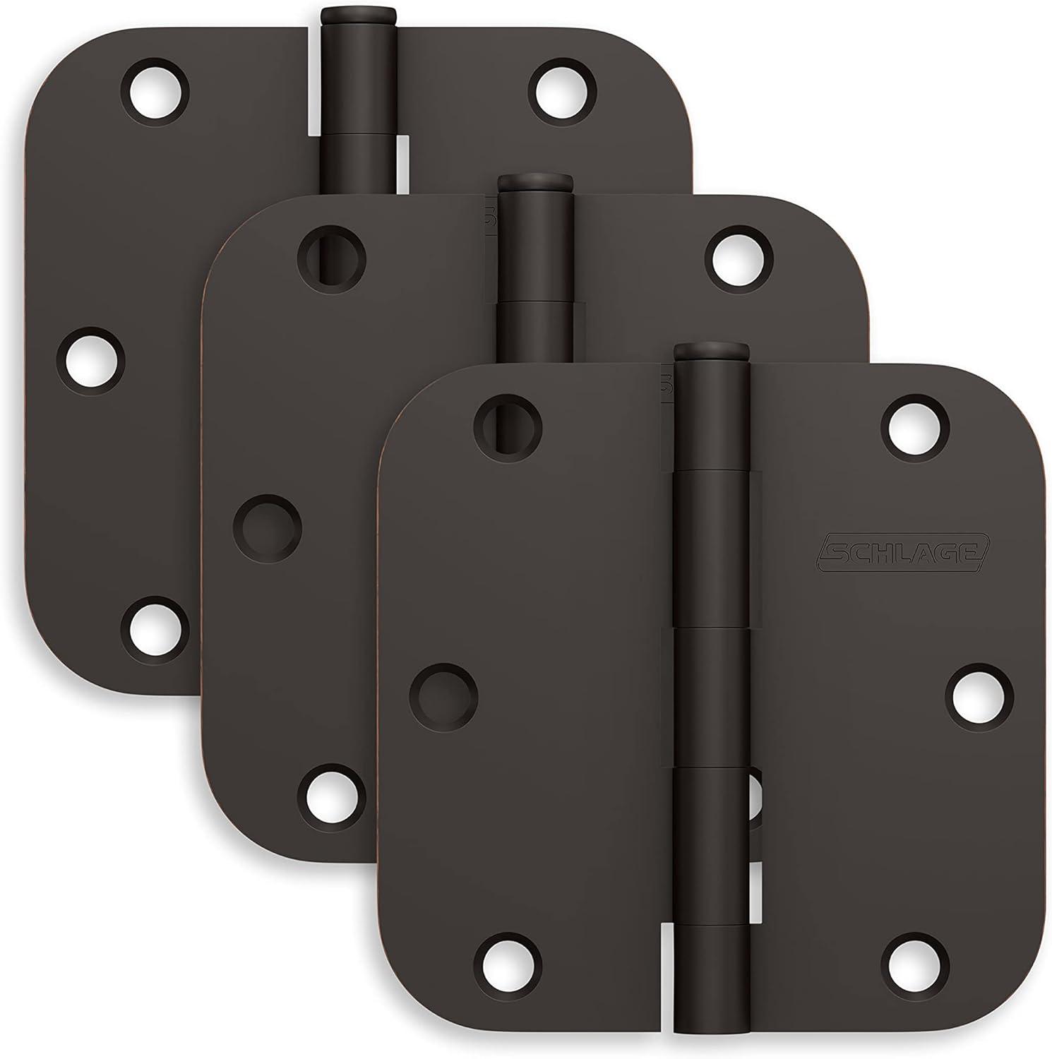 Aged Bronze 3.5" Steel Door Hinges with 5/8" Radius (3-Pack)