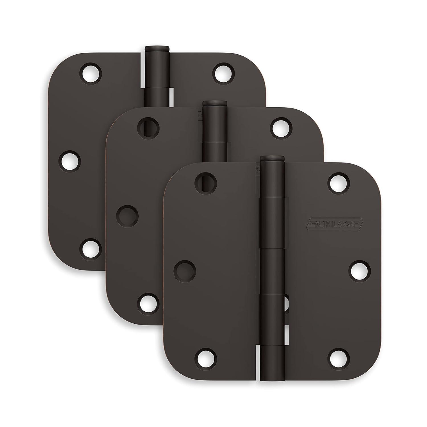 Aged Bronze 3.5" Steel Door Hinges with 5/8" Radius (3-Pack)