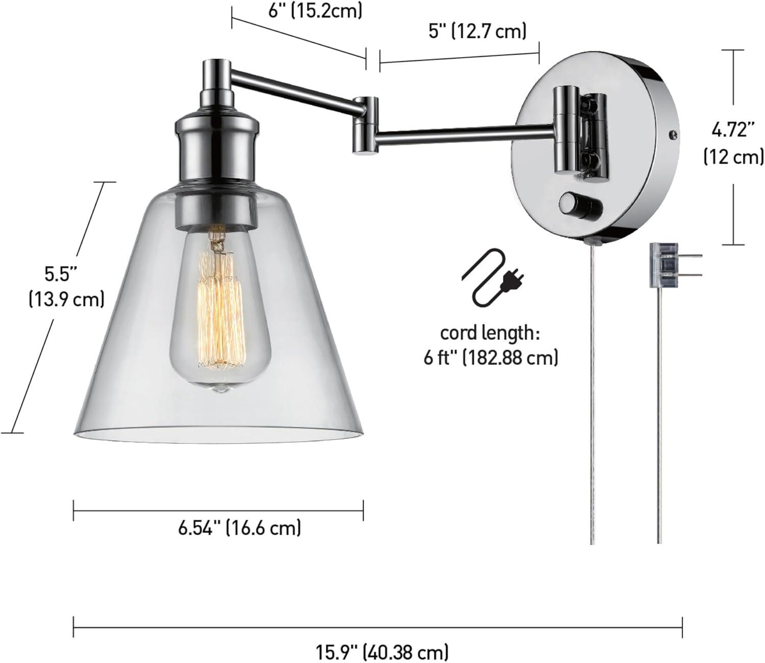 Globe Electric LeClair 1-Light Chrome Plug-In or Hardwire Industrial Wall Sconce, 65704