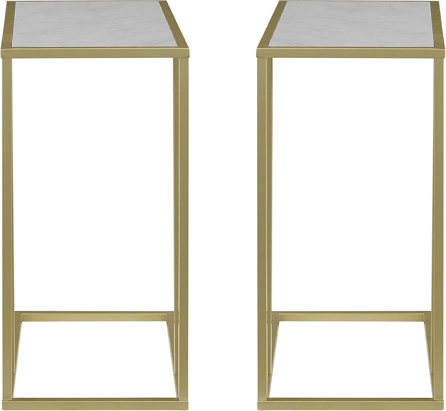 Brentwood 24" Polished Gold and Marble C-Shape Side Tables, Set of 2