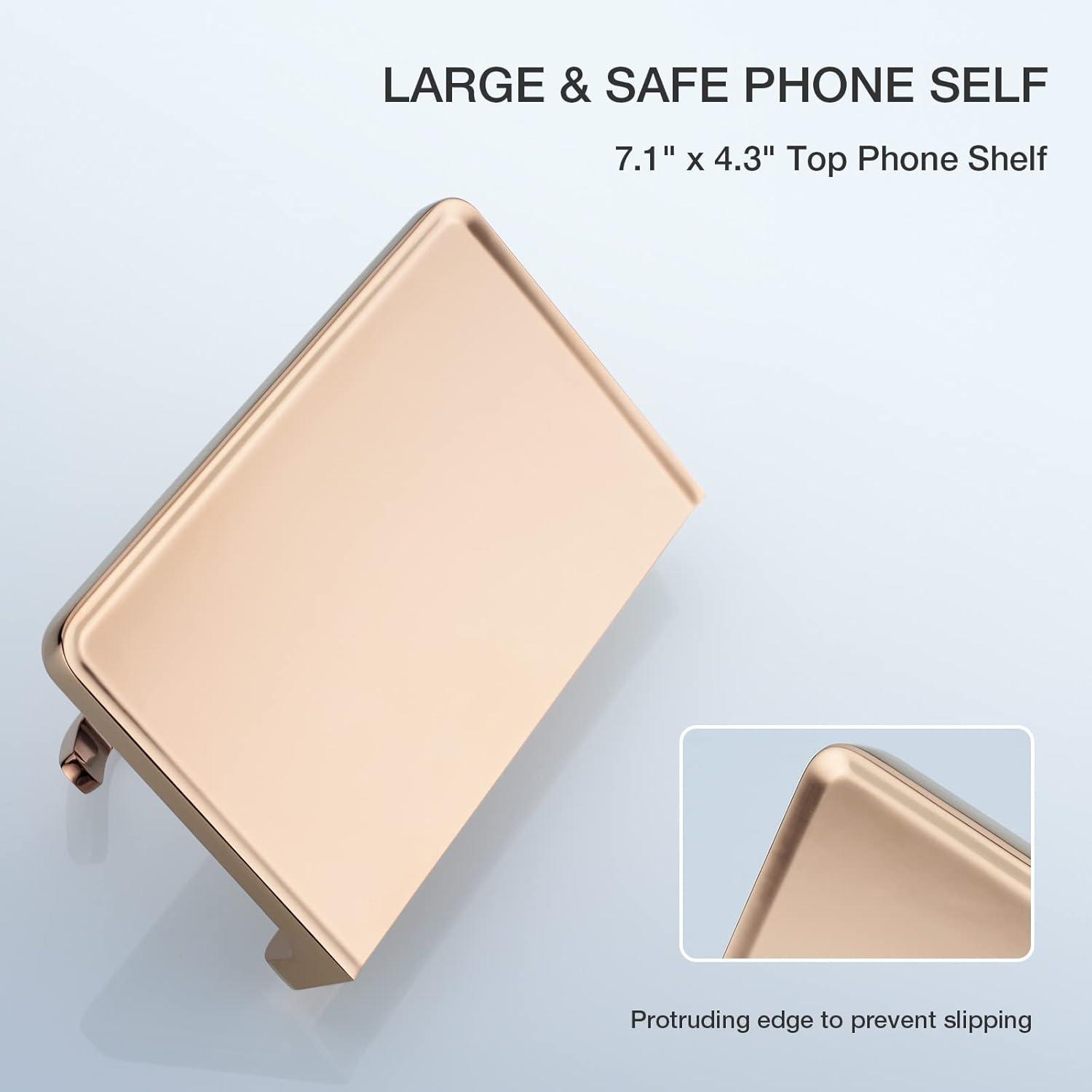 Rose Gold Wall Mounted Toilet Paper Holder with Shelf