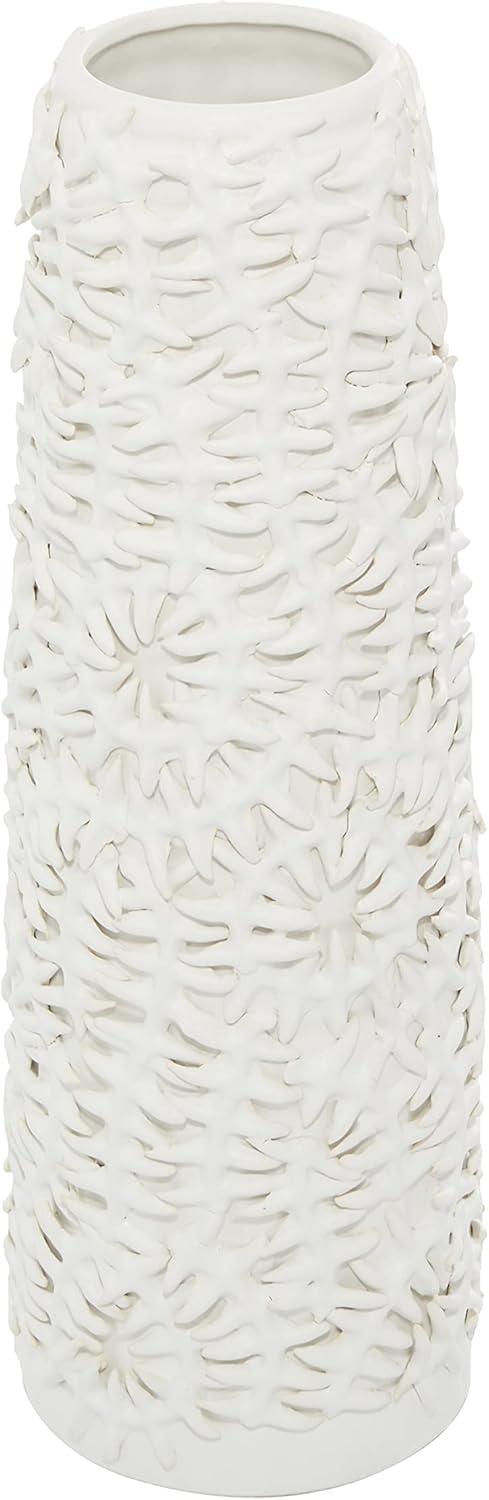 DecMode 17" Leaf Embossed White Ceramic Vase