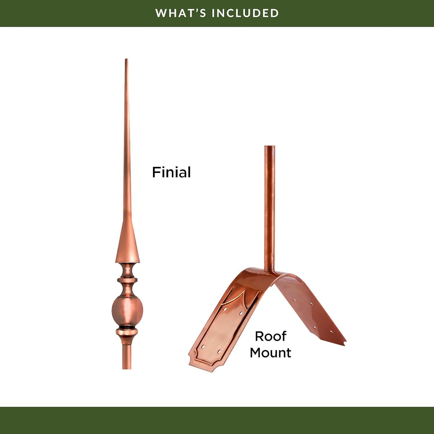 Good Directions 28" Aragon Pure Copper Finial with Decorative Copper Roof Mount - 34"H