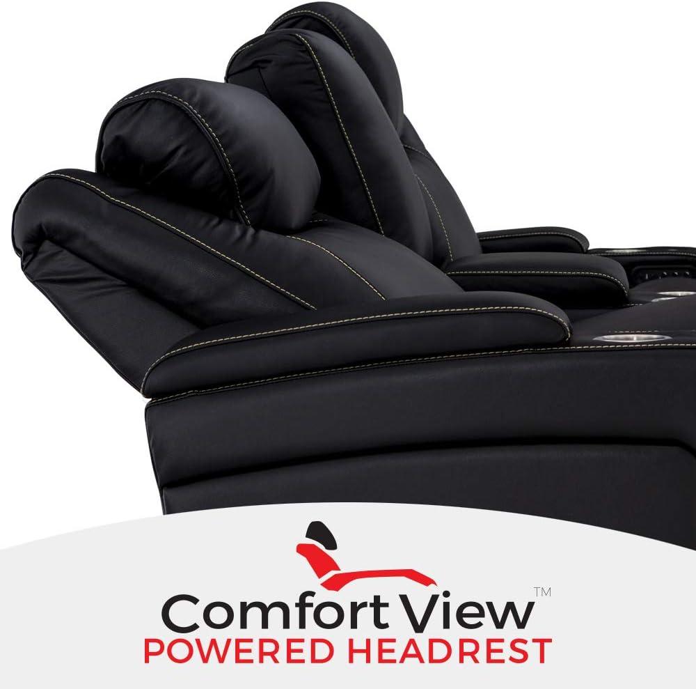 Black Leather Reclining Sofa with Cup Holders and USB Charging