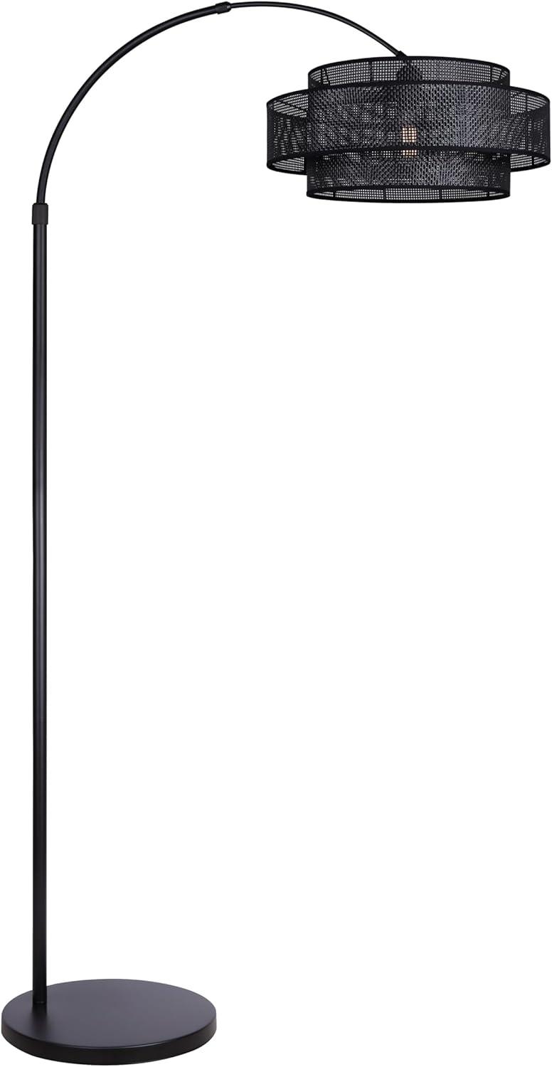 Bellamy 82" Black Arc Floor Lamp with Faux Rattan Shade