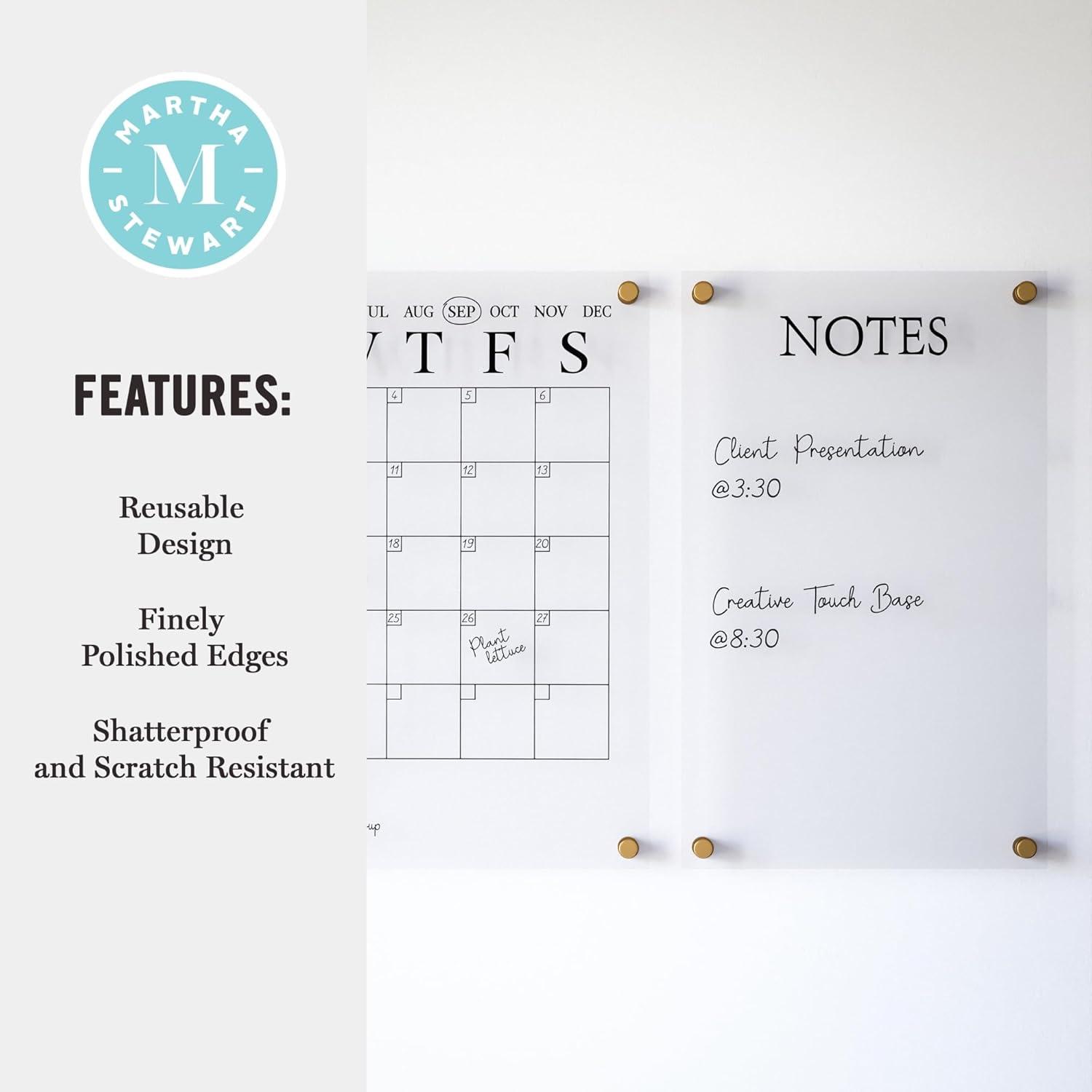 Thomas Martha Stewart Acrylic Wall Calendar and Notes Board with Marker and Mounting Hardware