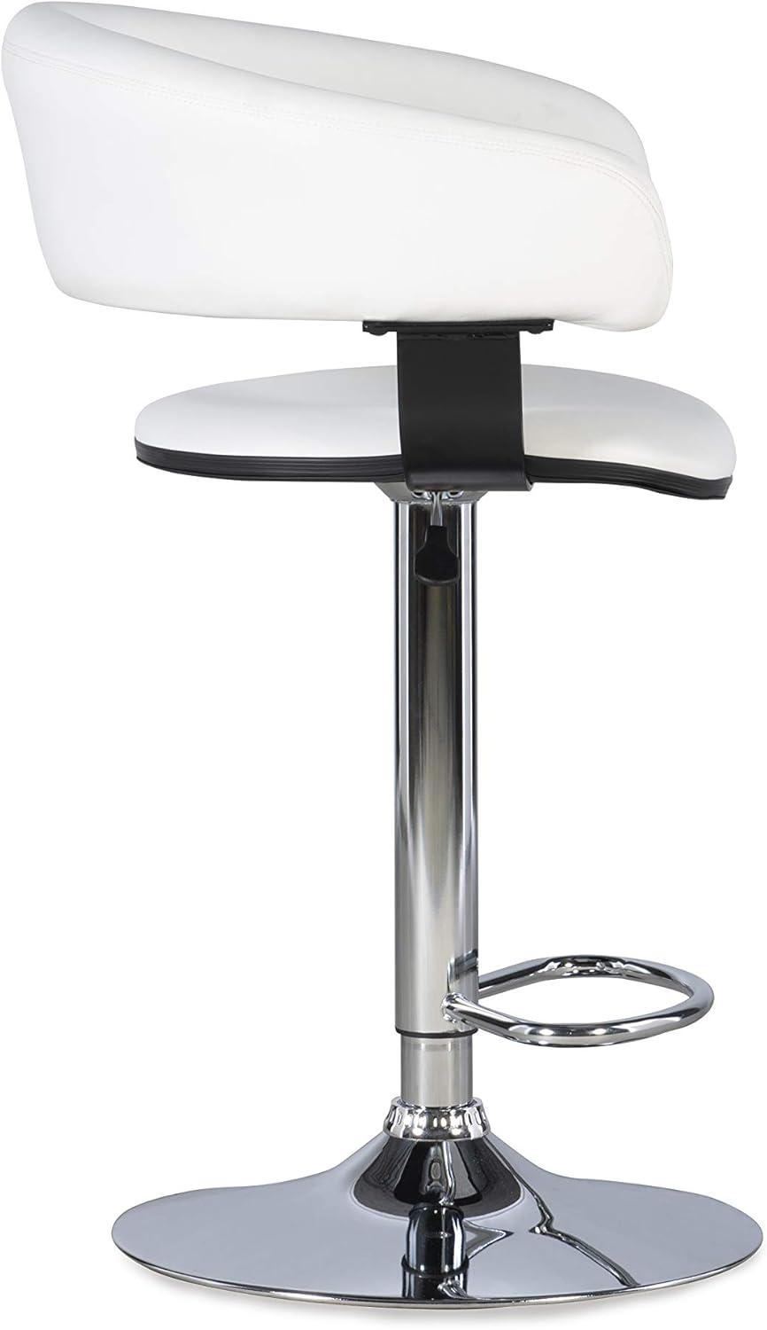 Linon Curved Back Metal 22"-31.5" Adjustable Barstool in White Faux Leather