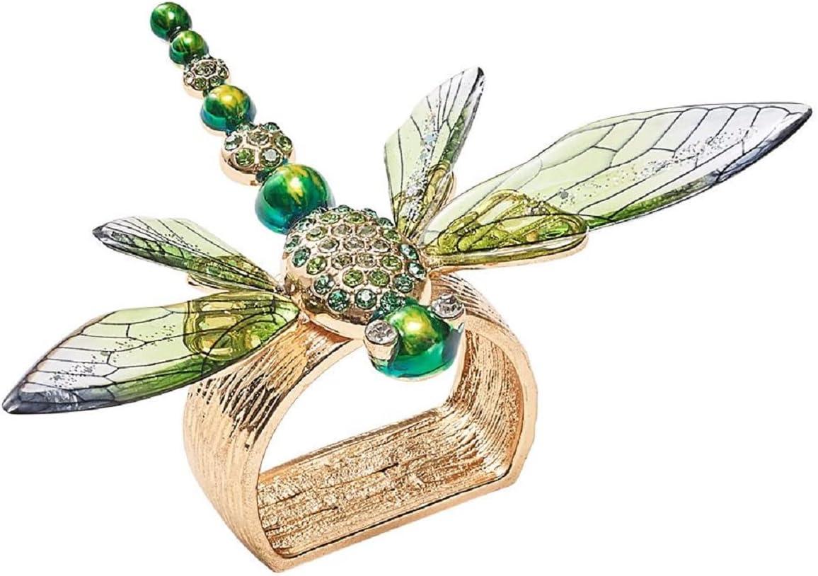 Green Dragonfly Napkin Rings with Rhinestones, Set of 4