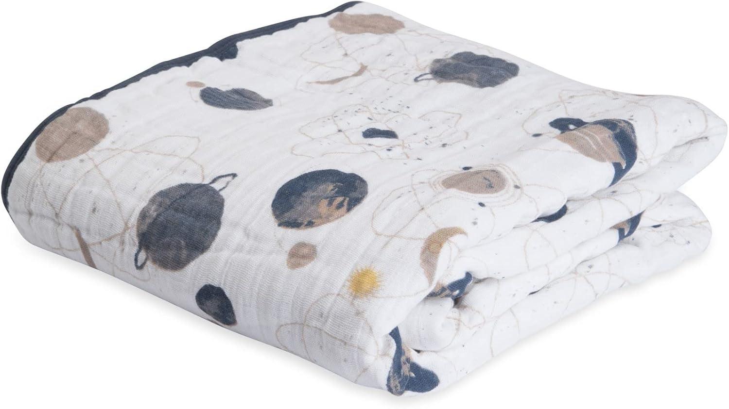 Planetary Blue Cotton Muslin Baby Quilt Blanket