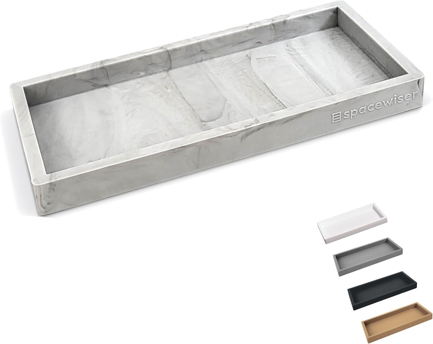 Spacewiser Countertop Vanity Tray Marble Silicone Bath Accessories Set, Marble Design