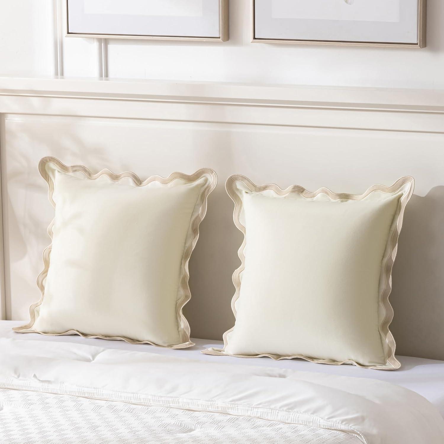 Fancy Homi 2 Packs Boho Decorative Throw Pillow Covers 18x18 Inch for Living Room Couch Bed Sofa, Rustic Modern Farmhouse Home Decor, Soft Corduroy Cream Square Cushion Case 45x45 cm