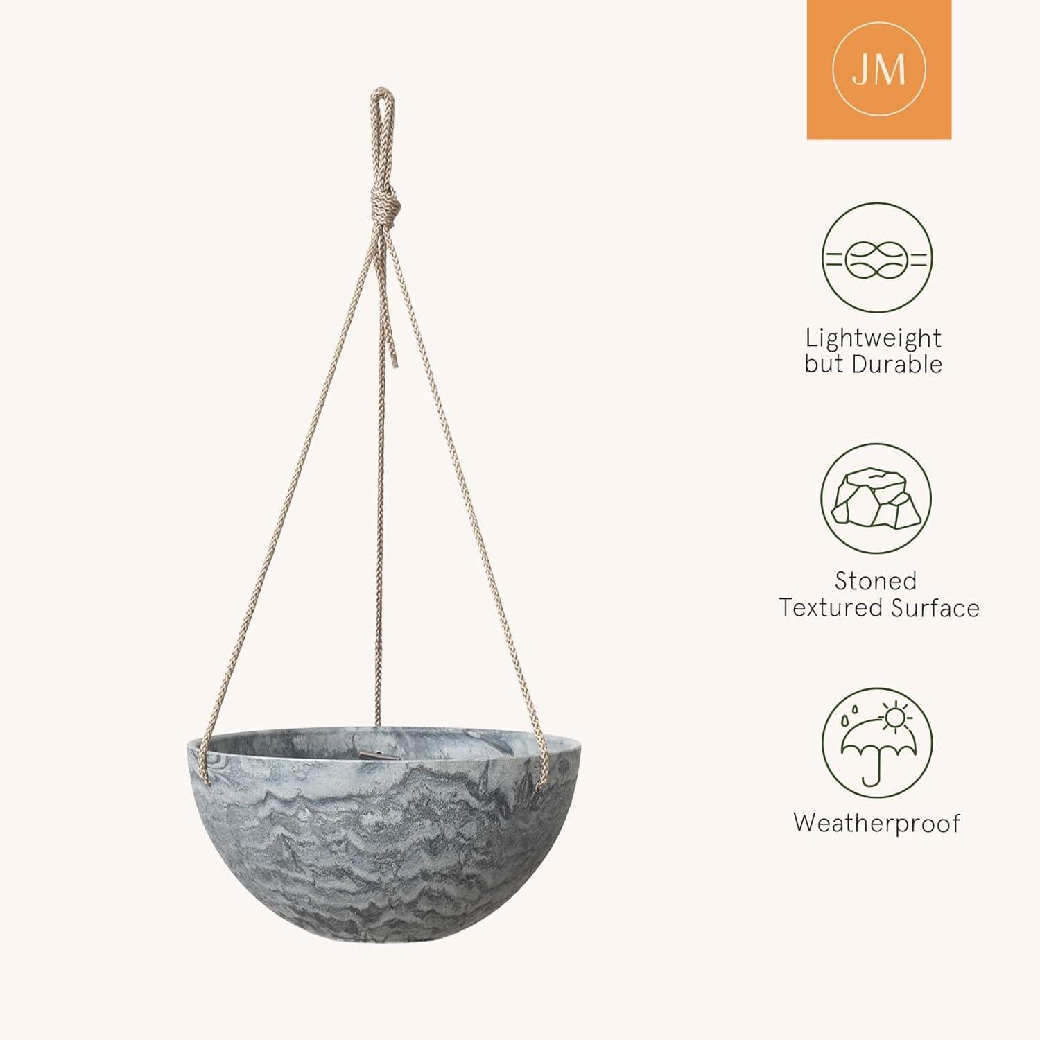 Gray Marble Pattern 10'' Recycled Plastic Hanging Planters with Rope