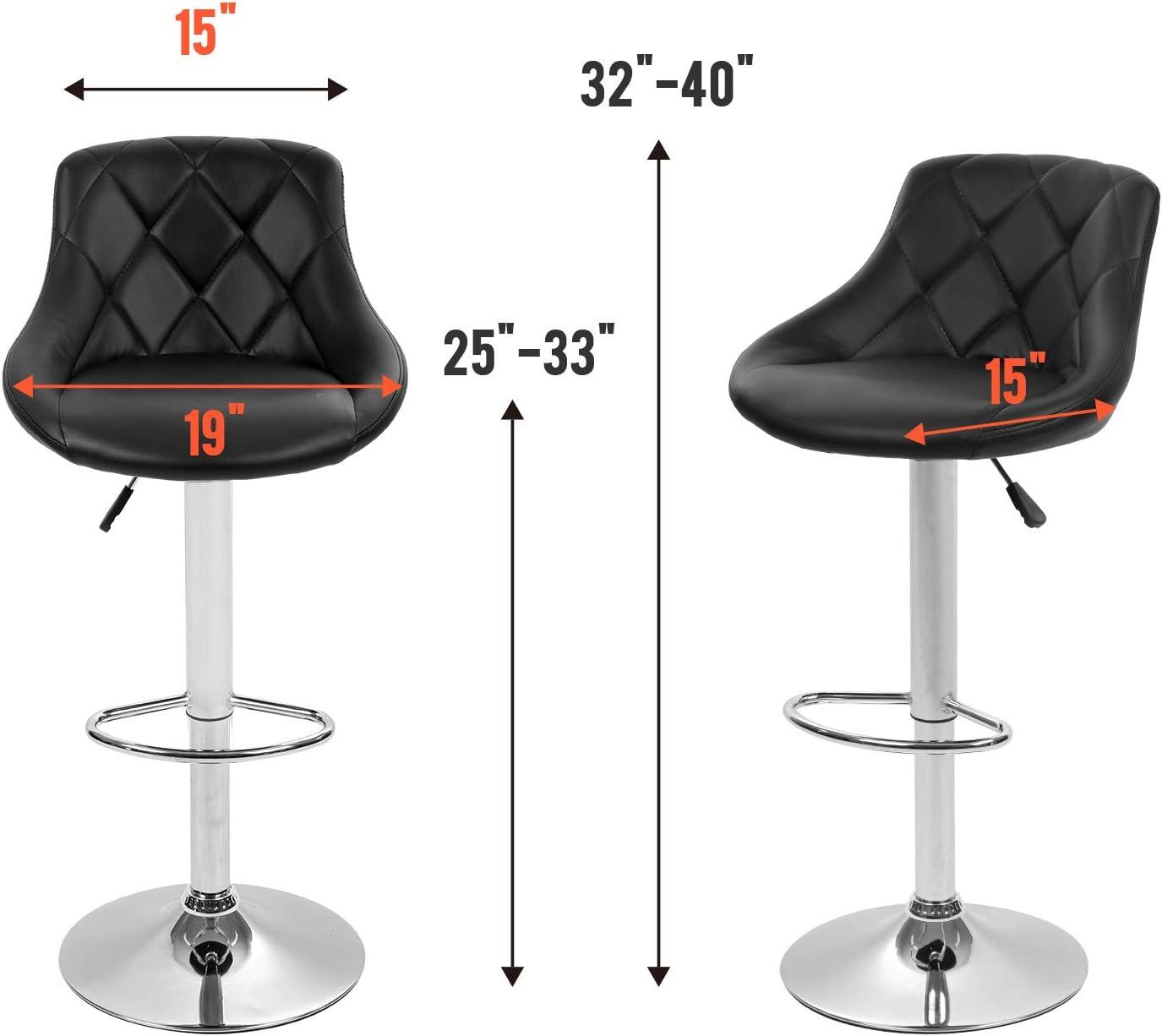 FDW Bar Stool with Adjustable Height, Black, Set of 2