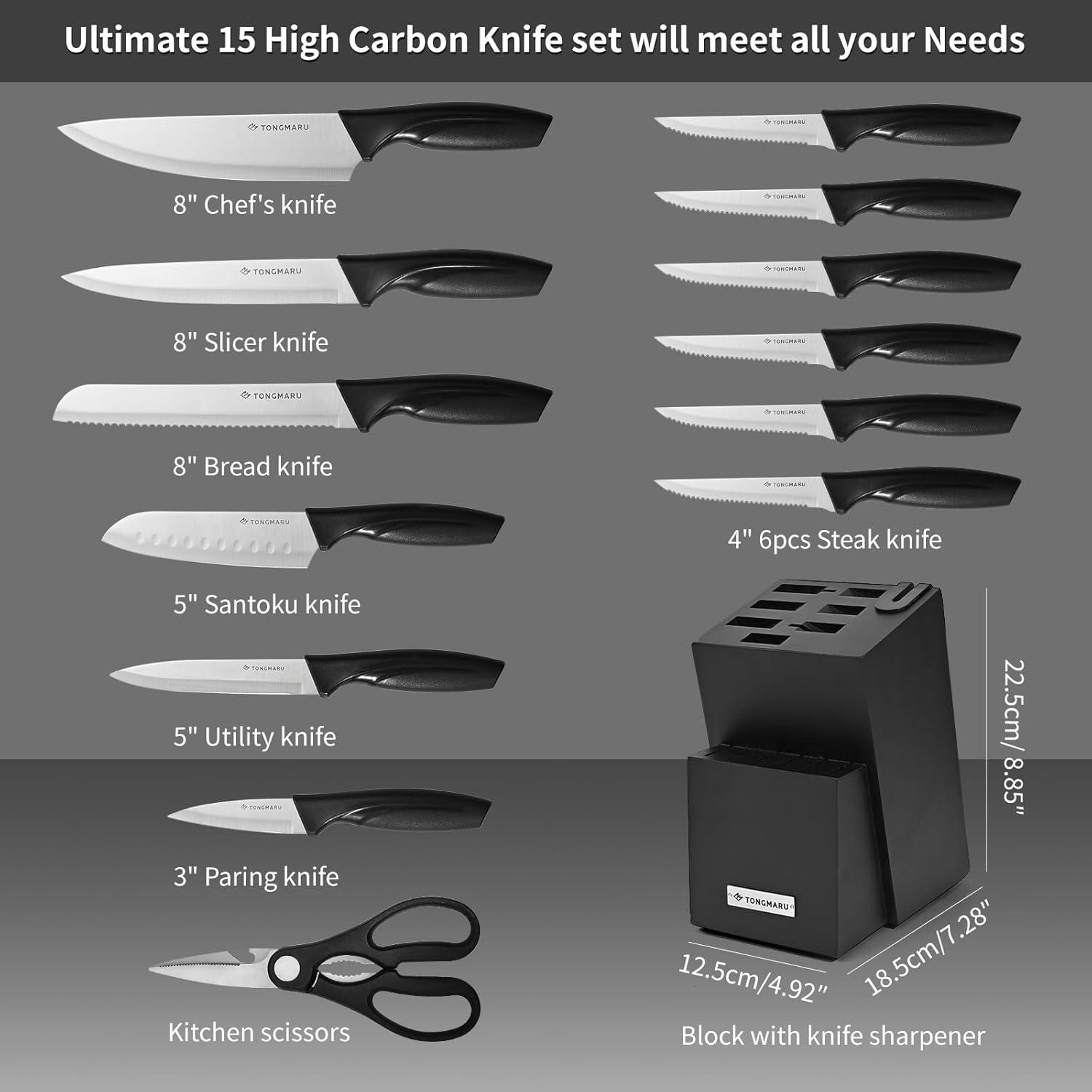 Zulay Kitchen Zulay Kitchen Premium 15-Piece Knife Set with Natural Wood Block and Built-in Sharpener