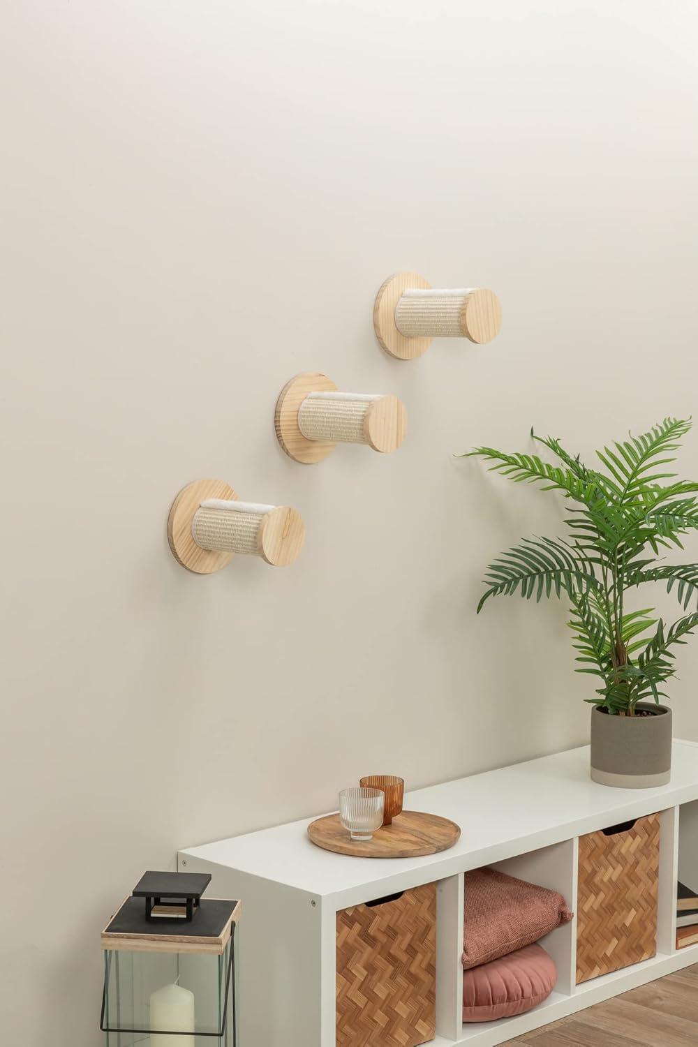 TRIXIE Wall Set 3 Multi-Level Wall Mounted Cat Perch System with 3 Sisal Posts, Natural