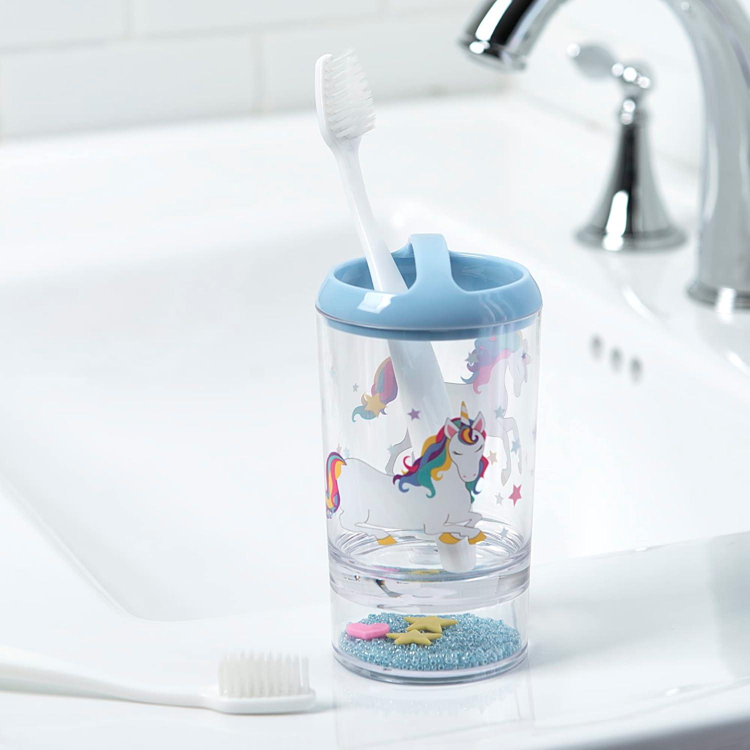 Unicorn & Rainbow Multicolored Plastic 4-Piece Bath Accessory Set