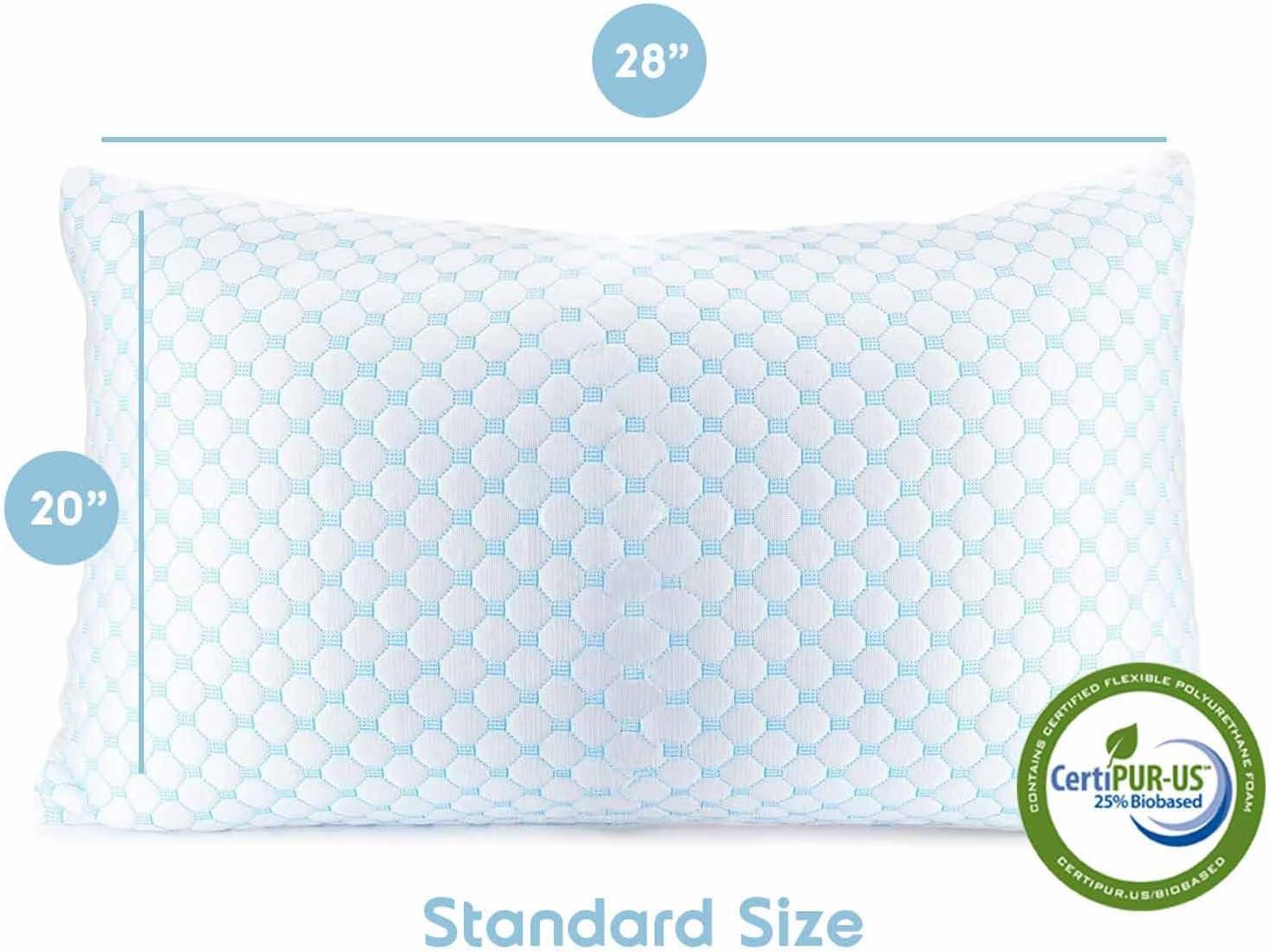 Virtu Cooling Memory Foam Pillows For Bed 2 Pack, Reversible Soft Pillow Cooling Pillow Cover, Standard Pillow Set of 2 Pack