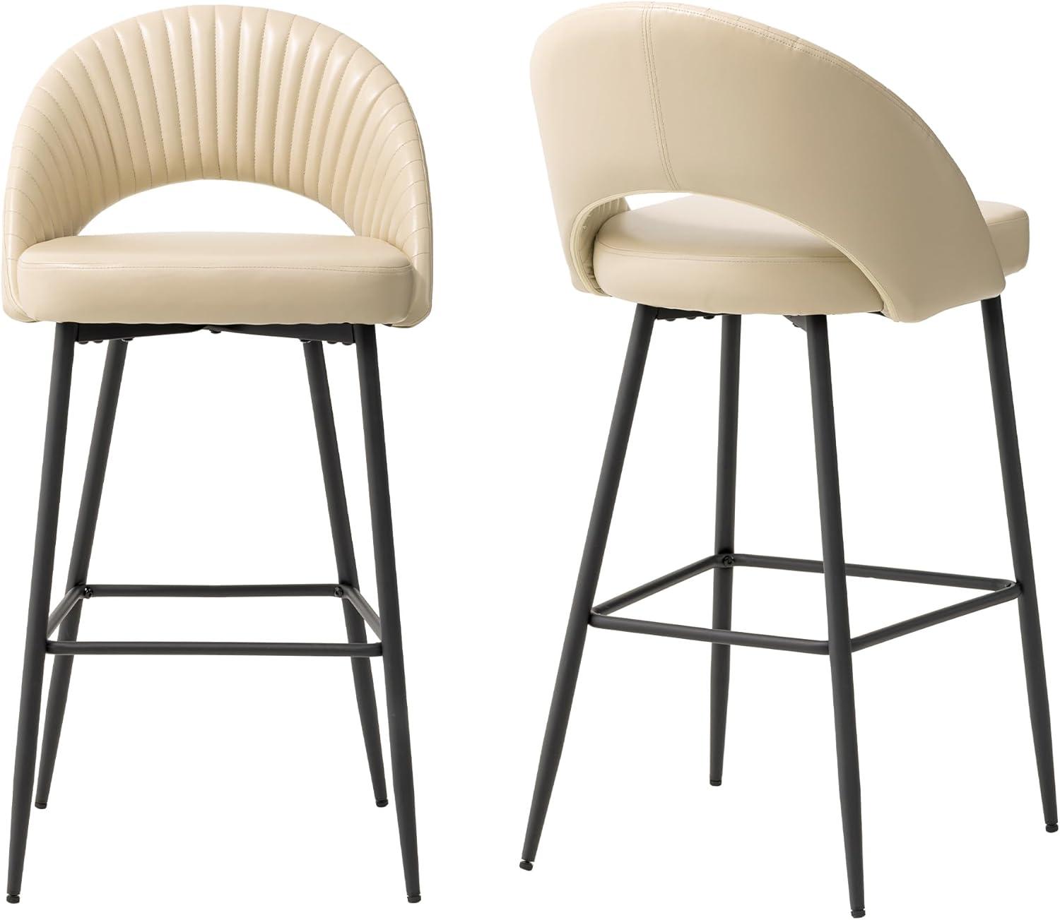 Set of 2 Modern Quilted Leatherette Bar Stools: Steel Frame & Fixed Height - Glitzhome