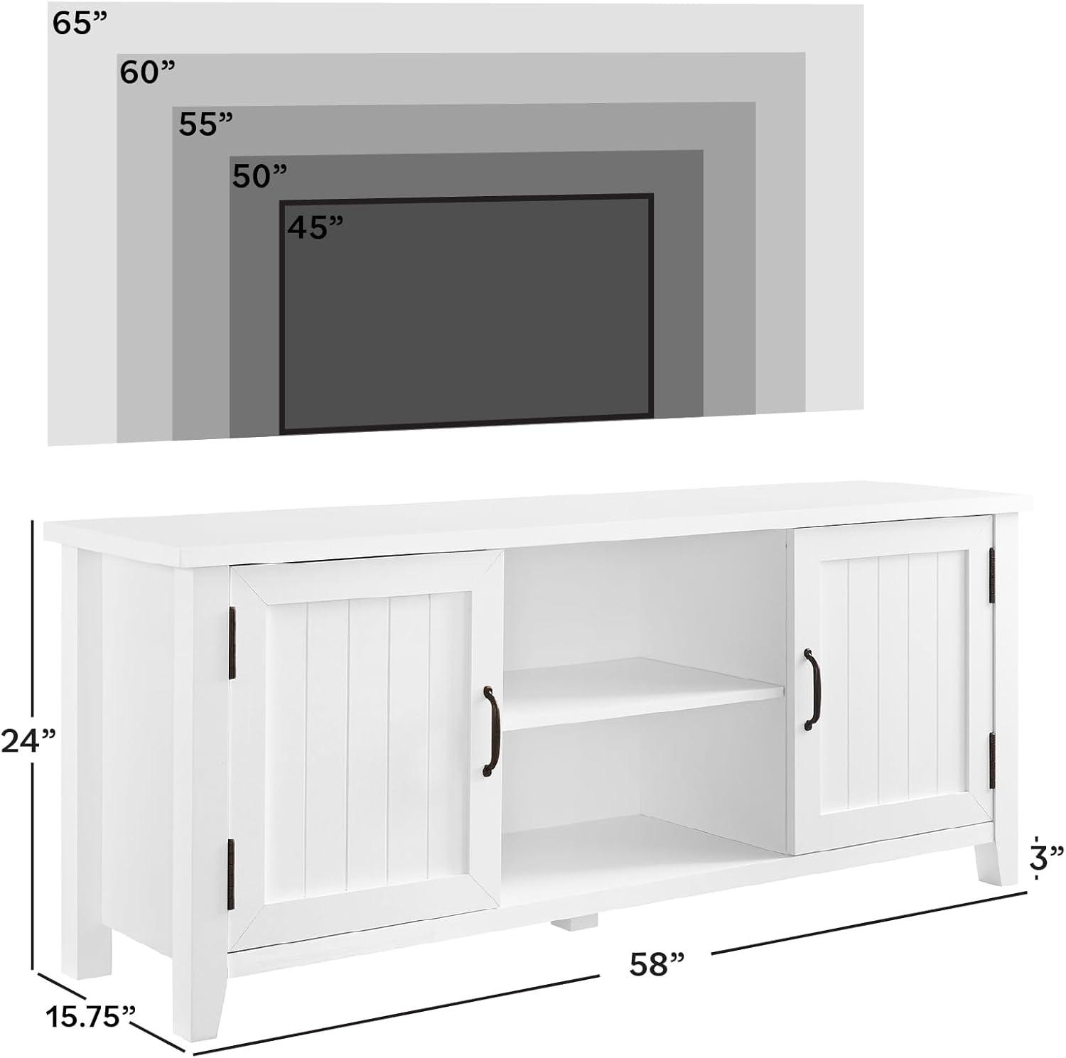 Walker Edison Transitional Grooved-Door TV Stand for TVs up to 65”, White