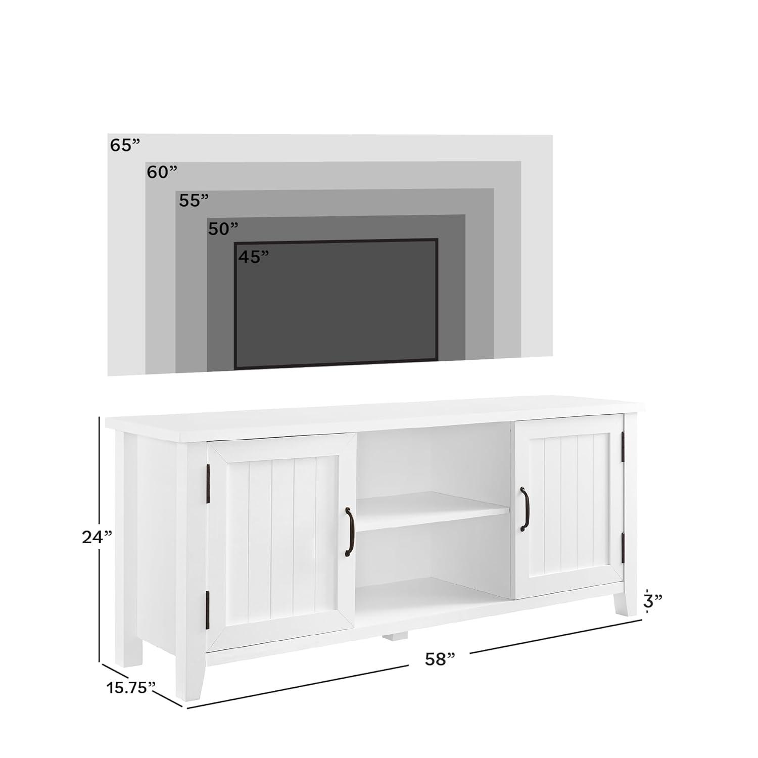 Walker Edison Transitional Grooved-Door TV Stand for TVs up to 65”, White