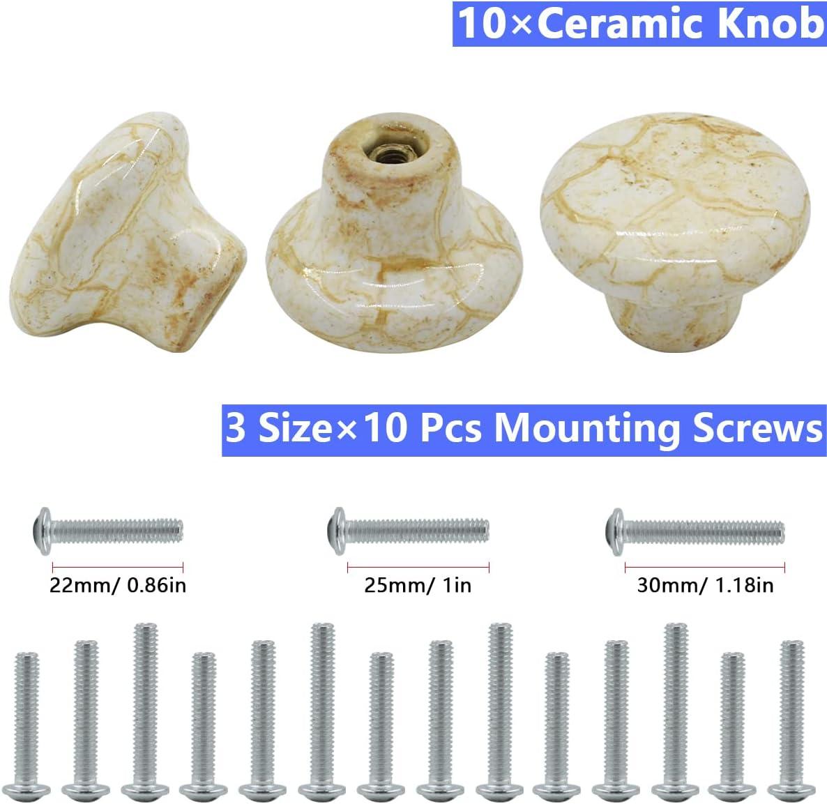 10 Pack 1.2" Ceramic Knobs Door Handle Cabinet Drawer Marble Finish Cupboard Pull for Cupboards, Wardrobe, Drawer, Dresser, Chest