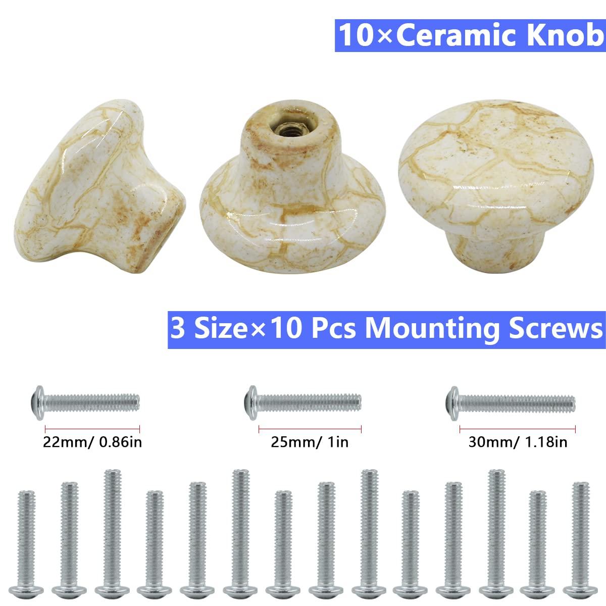 10 Pack 1.2" Ceramic Knobs Door Handle Cabinet Drawer Marble Finish Cupboard Pull for Cupboards, Wardrobe, Drawer, Dresser, Chest