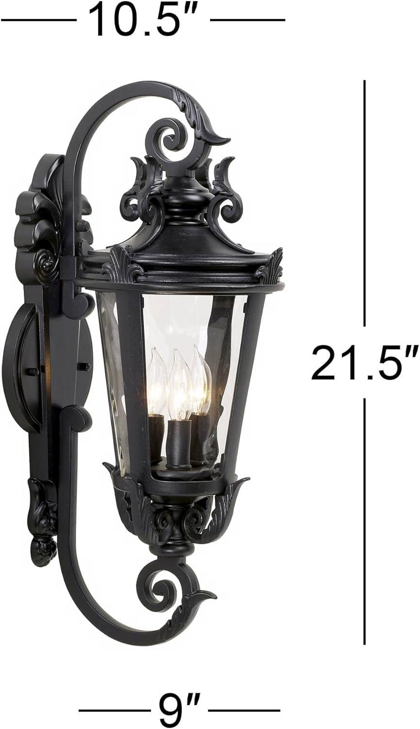 John Timberland Casa Marseille Vintage Rustic Outdoor Wall Light Fixture Black Scroll Arm 21 1/2" Clear Hammered Glass for Post Exterior Barn Deck