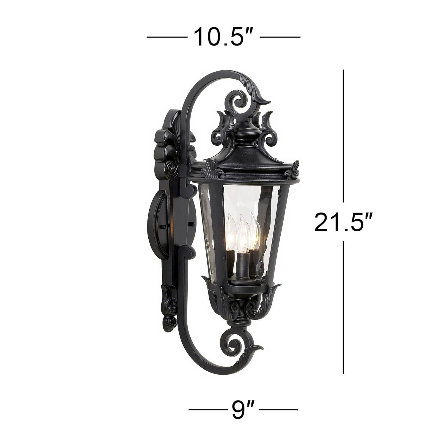 John Timberland Casa Marseille Vintage Rustic Outdoor Wall Light Fixture Black Scroll Arm 21 1/2" Clear Hammered Glass for Post Exterior Barn Deck
