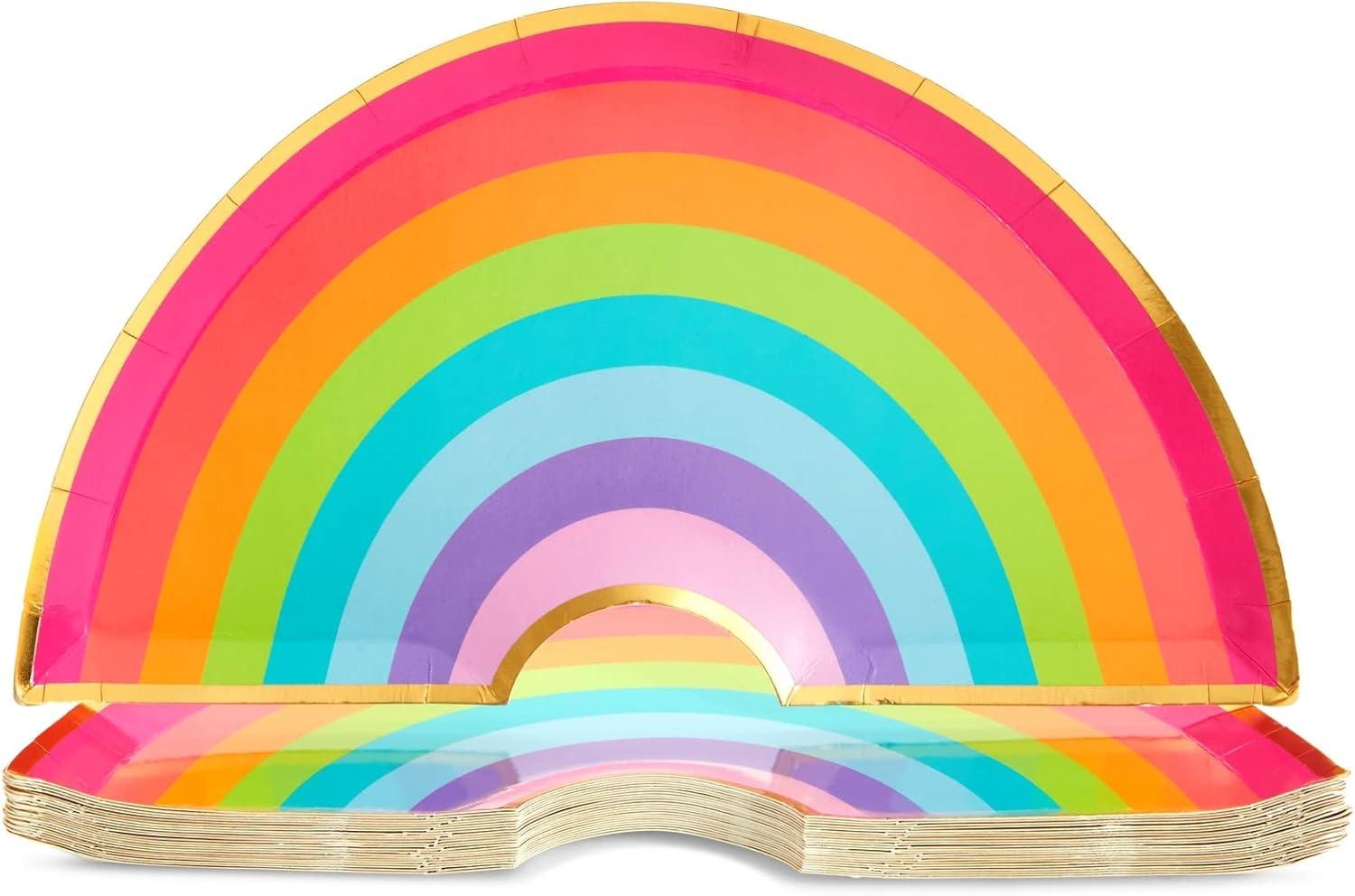 72 Piece Rainbow Party Dinnerware Set - Serves 24 Disposable Die-Cut Plates, Cups & Napkins - Colorful Rainbow Party Decorations for Birthdays & Events