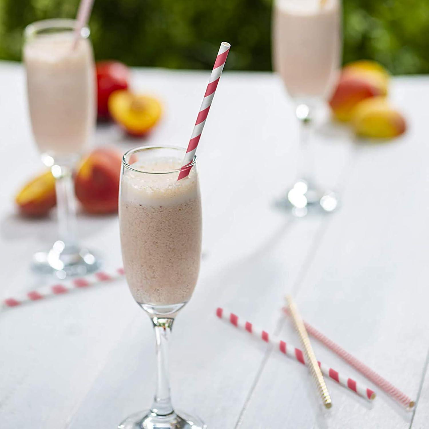 Comfy Package Hot Pink & Gold Biodegradable Straws Disposable Paper Straws, 200-Pack