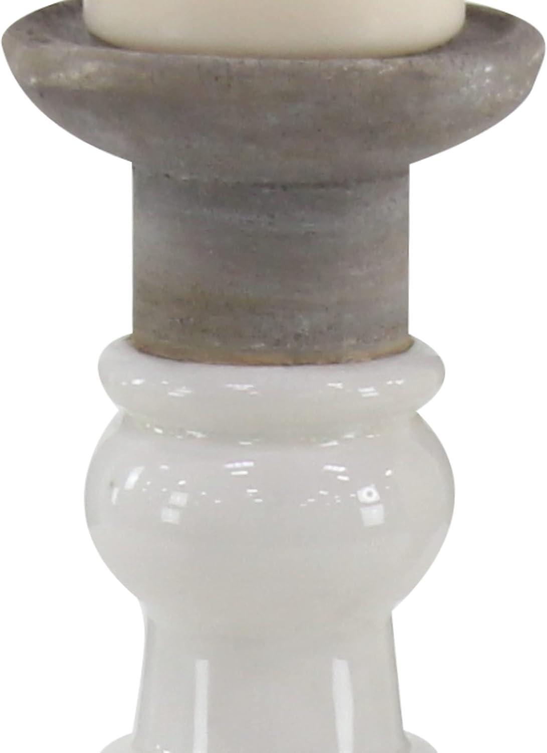 Elegant Rustic White Ceramic Baluster Candlestick Pair, 20" Height