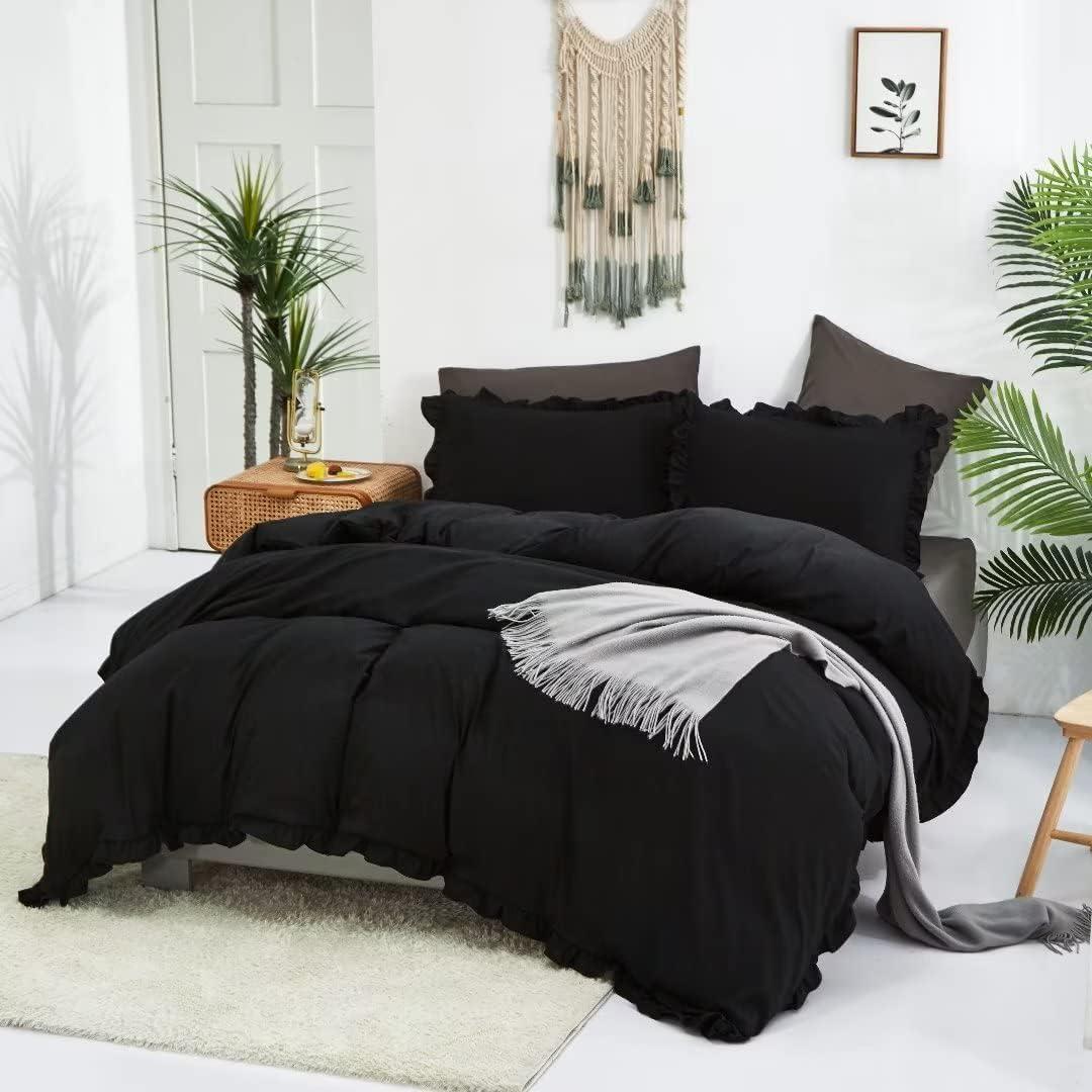 Bedding Comforter Black Ruffle - King - 3 Piece