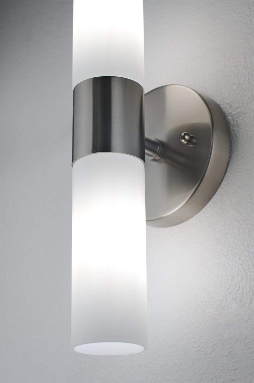 Brushed Nickel 14" Cylinder Wall Sconce with Frosted Glass Shades