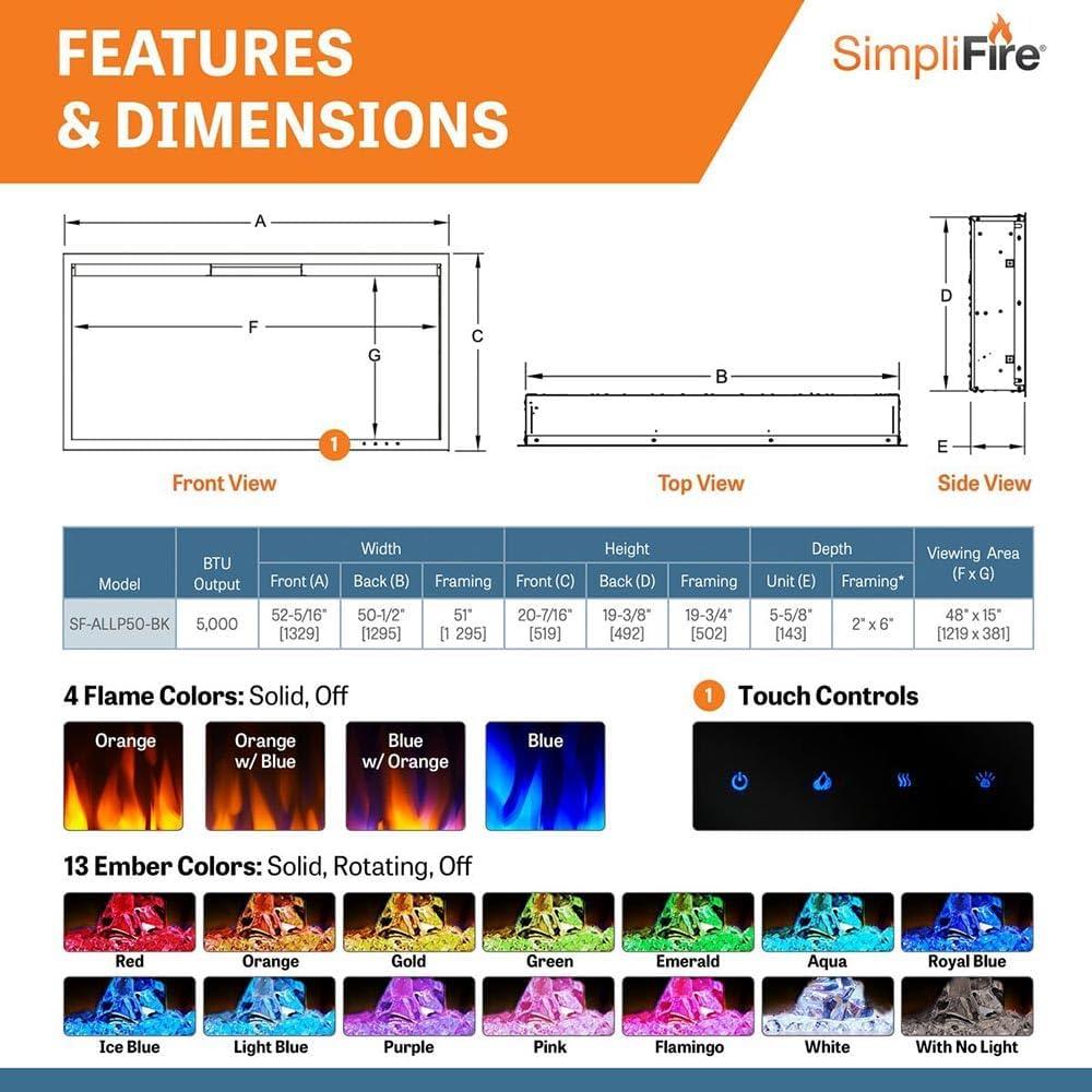 SimpliFire Allusion Platinum Wall Mount Electric Fireplace