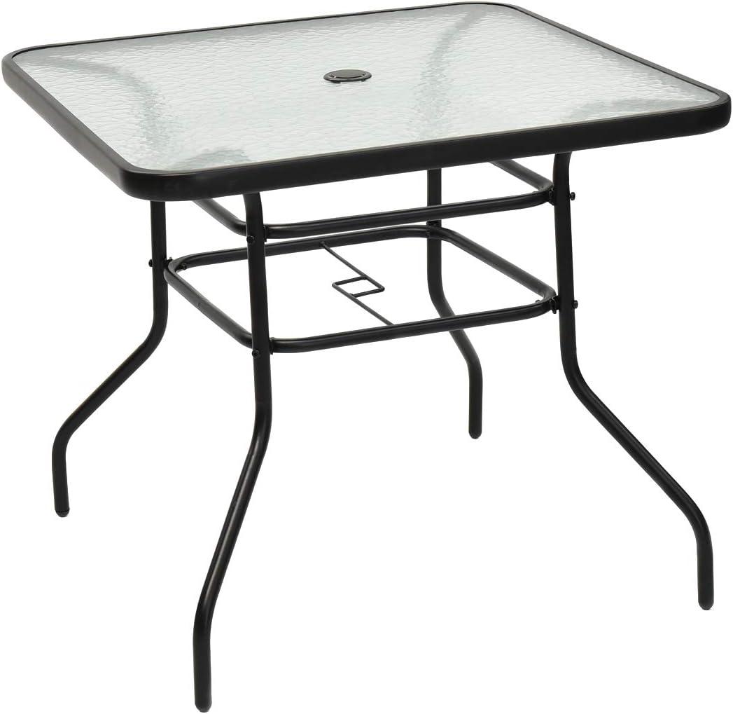 Lark Manor™ Aliyahna 32'' Patio Square Table Tempered Glass Steel Frame Outdoor Pool Yard Garden