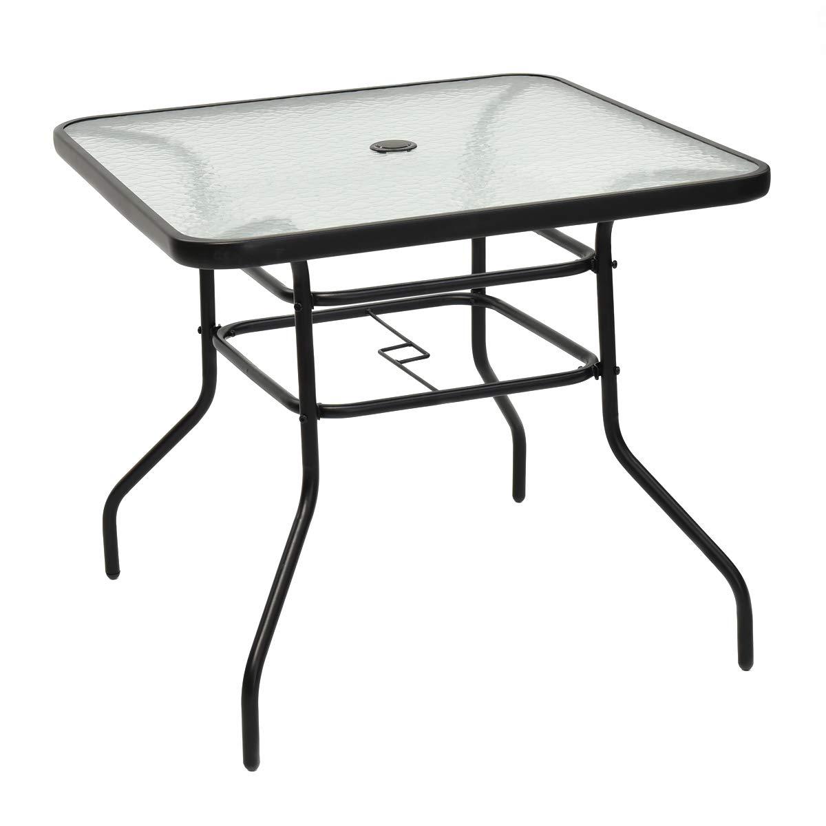 Lark Manor™ Aliyahna 32'' Patio Square Table Tempered Glass Steel Frame Outdoor Pool Yard Garden