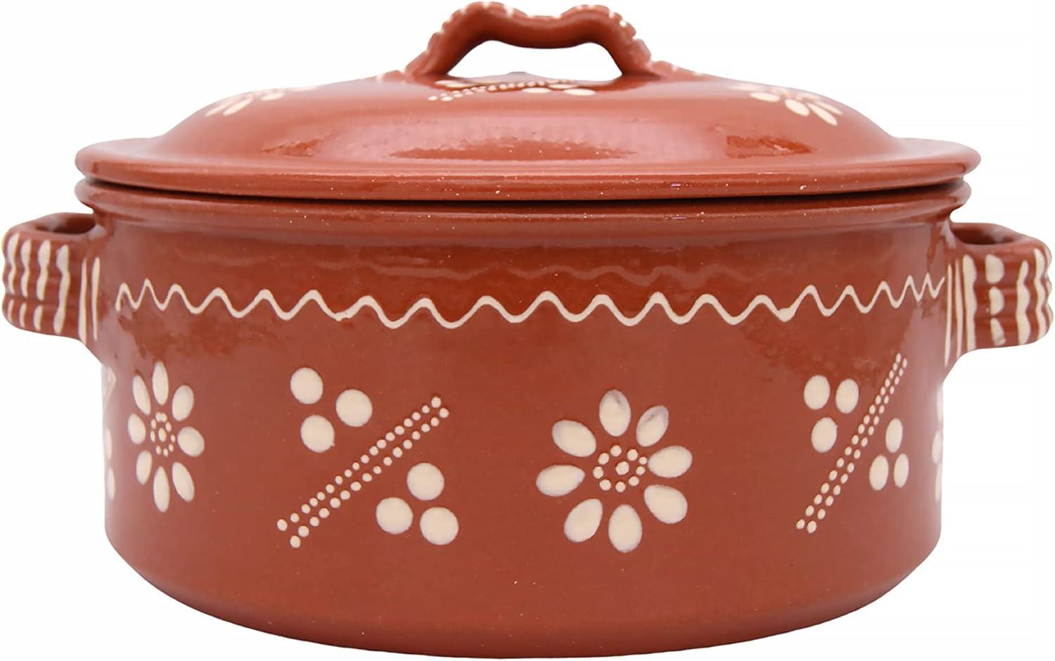 Portuguese tery Glazed Clay Cooking With Lid Terracotta Casserole Cazuela (7 Quarts)