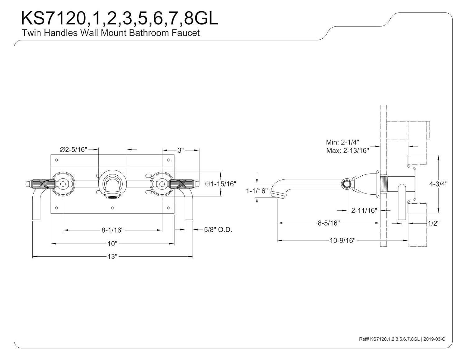 Kingston Brass Kingston Brass Georgian Two-Handle 3-Hole Wall Mount Bathroom Faucet KS7122GL