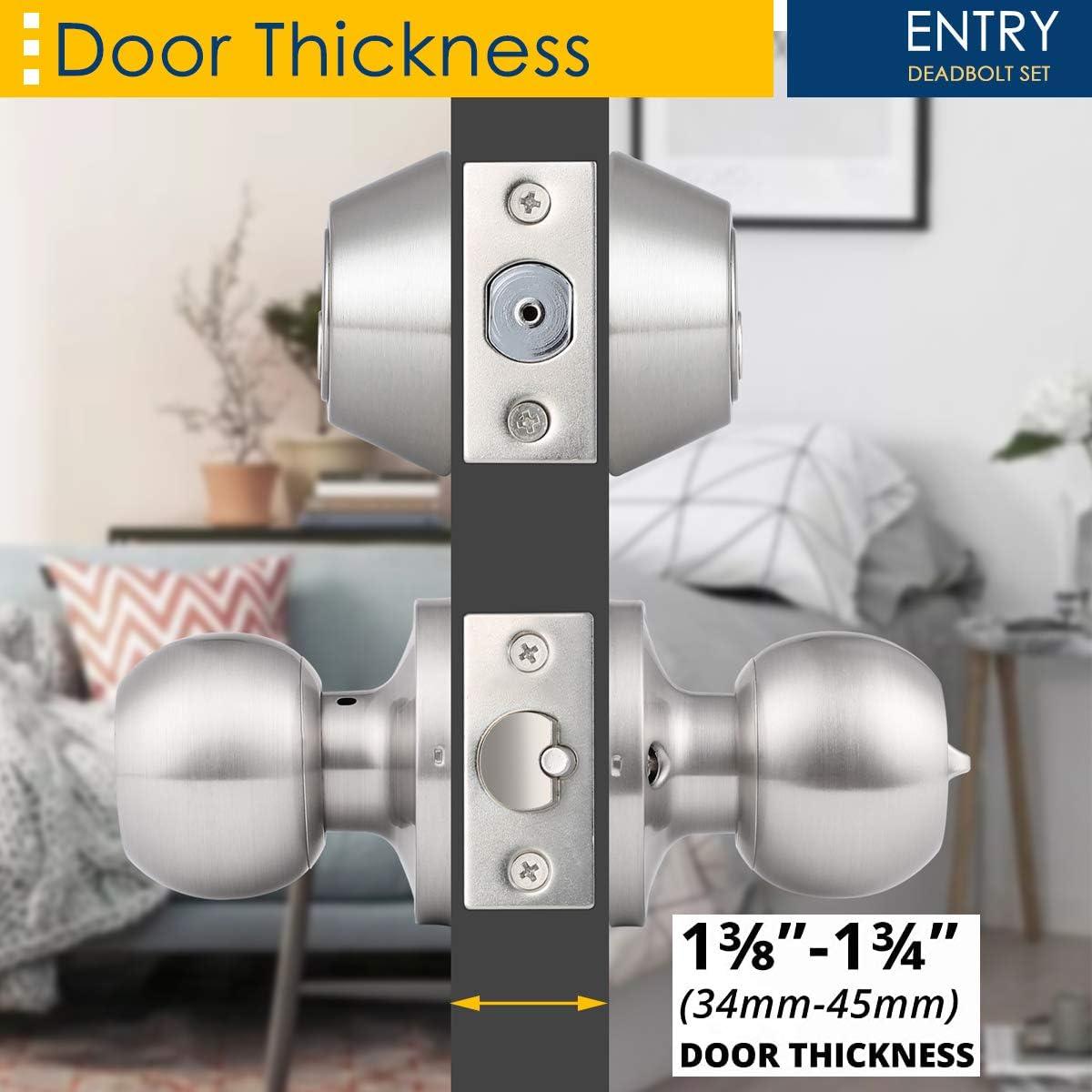 Brushed Nickel Round Stainless Steel Entry Knob and Deadbolt Set