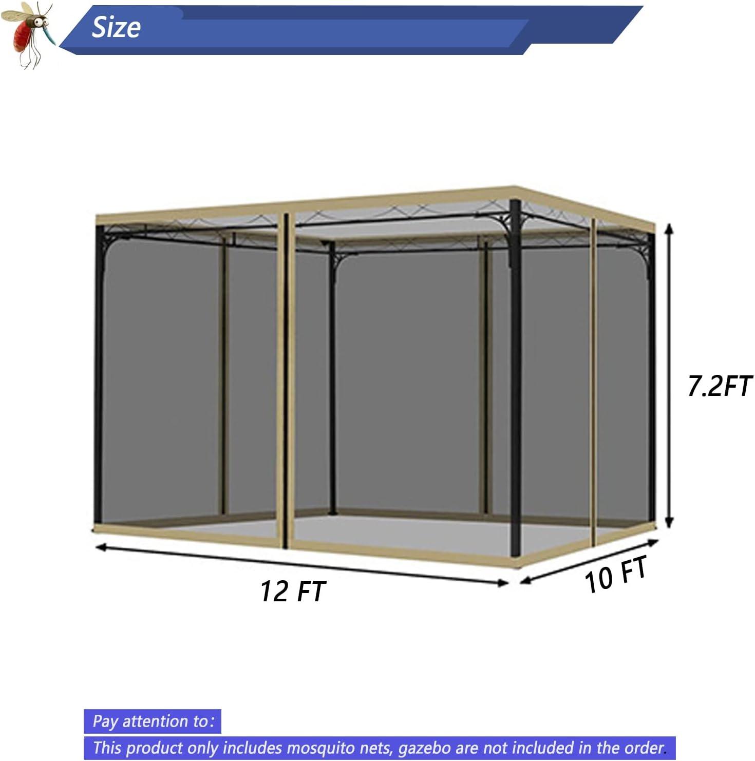 10x12 Gazebo Replacement Mosquito Netting, 4-Panel Sidewall Screen with Zipper Universal Black (10'x12')