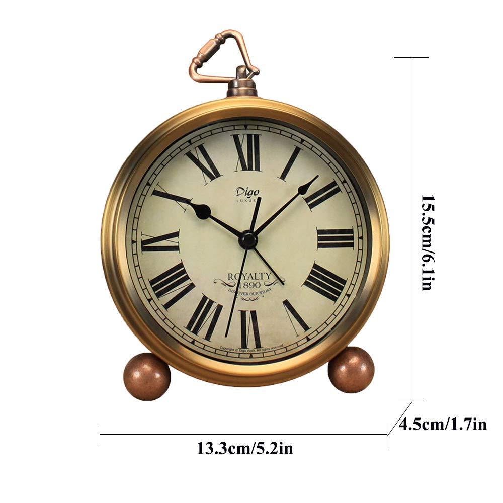 Maxspace Metal Golden Table Clock, Retro Vintage Non-Ticking Small Alarm Clock,Battery Operated Silent Quartz Movement HD Glass Desk Clock for Bedroom Living Room Indoor Decoration Kids… (Roman2)
